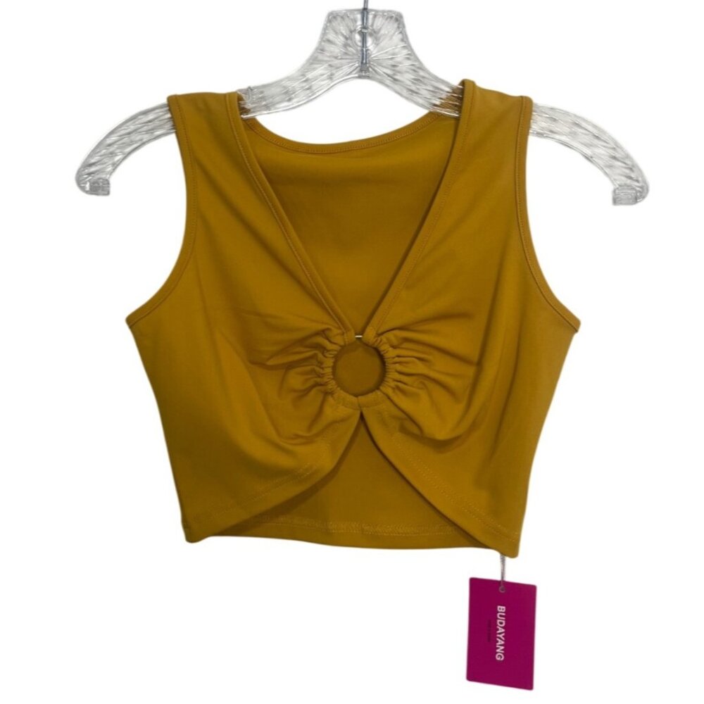 Budayang Sleeveless Crop Tank Top Front Ring Womens Medium Yellow New Casual Sum
